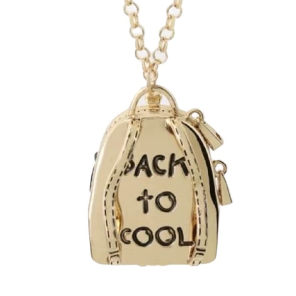Betsey Johnson Back To School Backpack Necklace Gold Tone Pink - Picture 6 of 7
